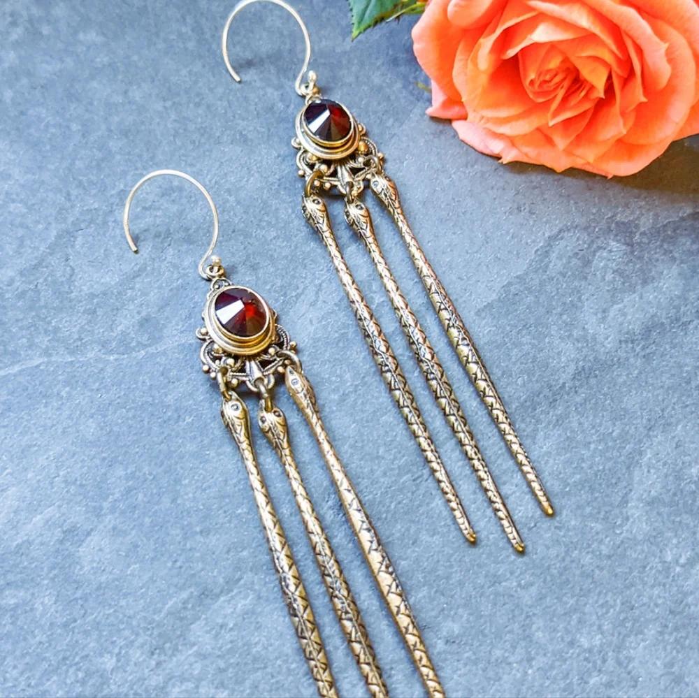 🦋LAST🦋 NWT Trollbinde Garnet Temple Serpent Earrings - Picture 3 of 3